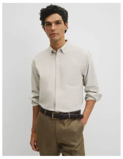 Country Road Australian Good Earth Cotton Regular Fit Oxford Shirt in Stone