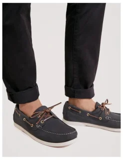 Country Road Flynn Nubuck Leather Boat Shoe in Navy