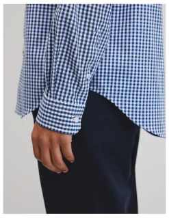 Country Road Regular Fit Gingham Travel Shirt in Navy