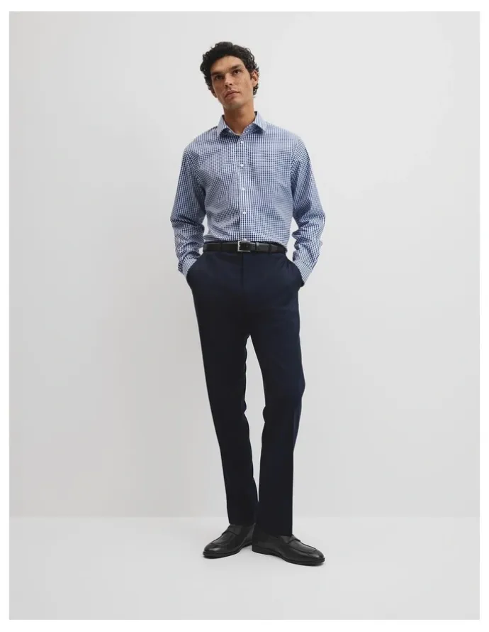Country Road Regular Fit Gingham Travel Shirt in Navy