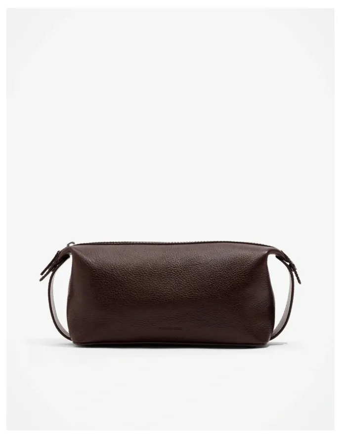 Country Road Small Leather Wash Bag in Chocolate