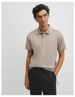 Country Road Athleisure Button Polo in Taupe