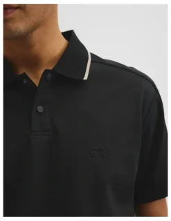 Country Road Athleisure Button Polo in Black