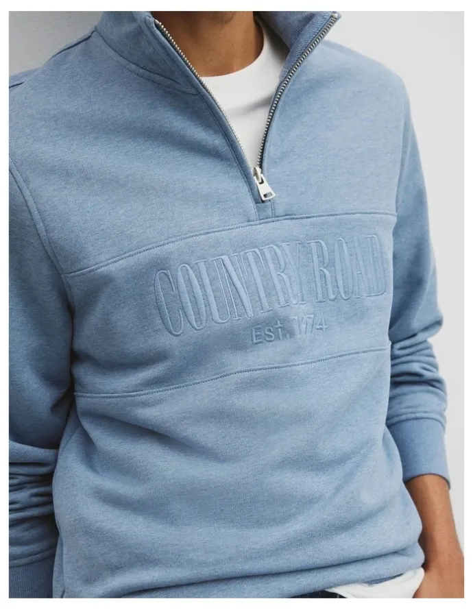 Country Road Australian Cotton Half Zip Heritage Sweat in Steel Marle