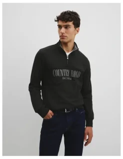 Country Road Australian Cotton Half Zip Heritage Sweat in Black Multi