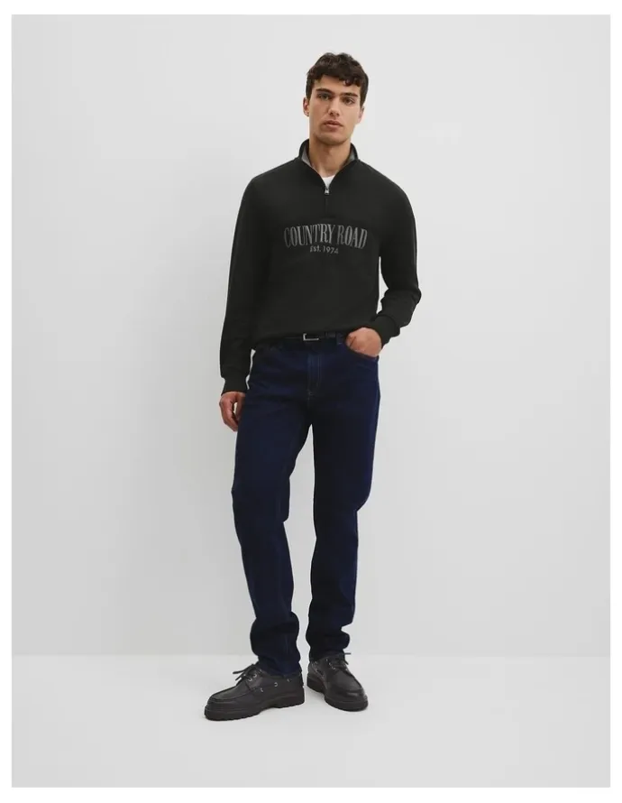 Country Road Australian Cotton Half Zip Heritage Sweat in Black Multi
