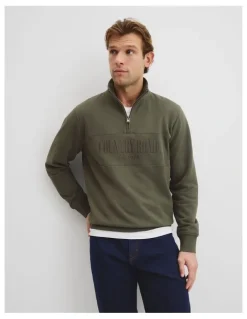 Country Road Australian Cotton Half Zip Heritage Sweat in River Gum