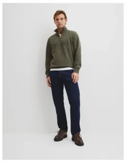 Country Road Australian Cotton Half Zip Heritage Sweat in River Gum