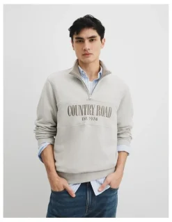 Country Road Australian Cotton Half Zip Heritage Sweat in Grey Marle