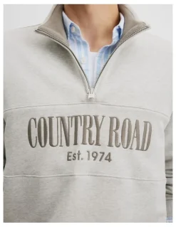 Country Road Australian Cotton Half Zip Heritage Sweat in Grey Marle