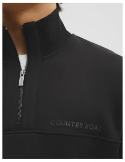 Country Road Australian Cotton Modern Logo Half Zip Sweat in Black
