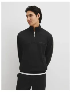 Country Road Australian Cotton Modern Logo Half Zip Sweat in Black