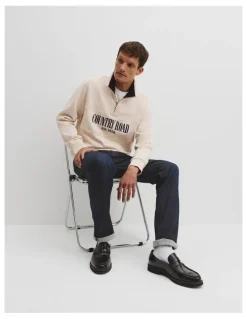 Country Road Australian Cotton Half Zip Heritage Sweat in Ecru