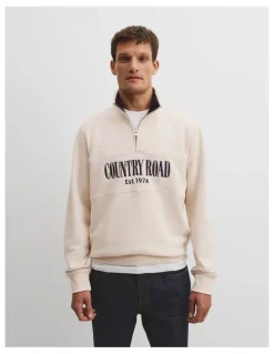 Country Road Australian Cotton Half Zip Heritage Sweat in Ecru
