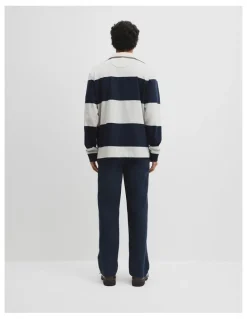 Country Road Australian Cotton Stripe Rugby Polo in Navy Stripe Lgm