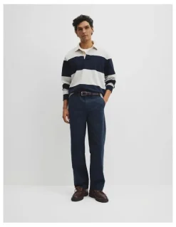 Country Road Australian Cotton Stripe Rugby Polo in Navy Stripe Lgm