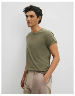 Country Road Australian Cotton Longline Garment Dye T-shirt in Deep Khaki