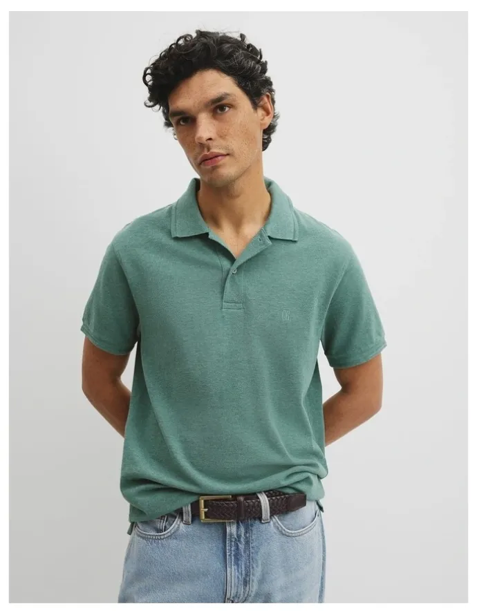Country Road Australian Cotton Pique Polo in Green Marle
