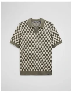 Country Road Australian Cotton Silk Jacquard Trophy Polo in Deep Khaki