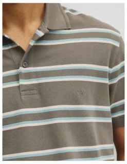 Country Road Australian Cotton Stripe Pique Polo in Dried Sage