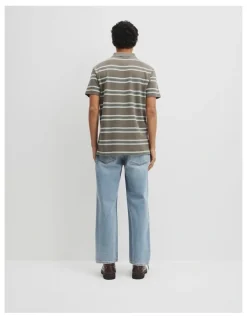Country Road Australian Cotton Stripe Pique Polo in Dried Sage