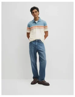 Country Road Australian Cotton Short Sleeve Engineered Button Polo in White Multi
