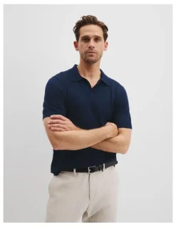 Country Road Australian Cotton Blend Silk Trophy Polo in Navy