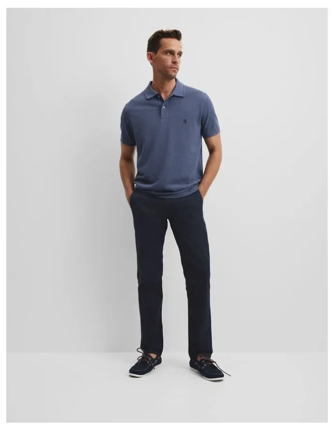 Country Road Australian Cotton Pique Polo in Storm Blue Melange