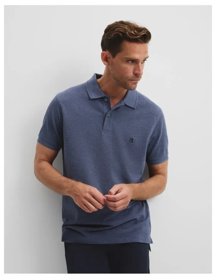 Country Road Australian Cotton Pique Polo in Storm Blue Melange