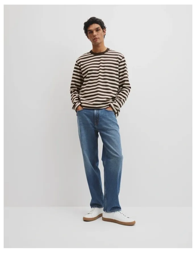 Country Road Australian Cotton Long Sleeve Stripe T-shirt in Coffee