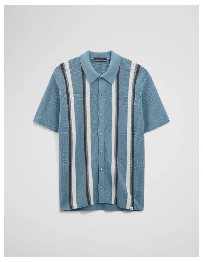 Country Road Australian Good Earth Cotton Textured Stripe Knit Shirt in Steel