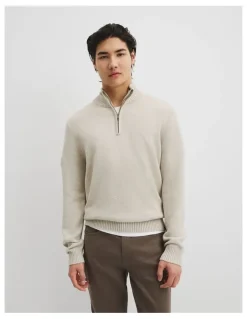 Country Road Good Earth Cotton Half Zip Knit in Barley