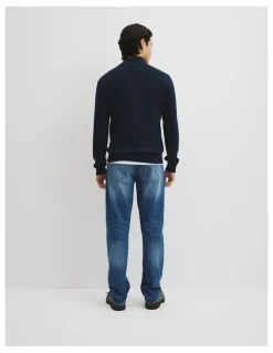 Country Road Good Earth Cotton Half Zip Knit in Navy