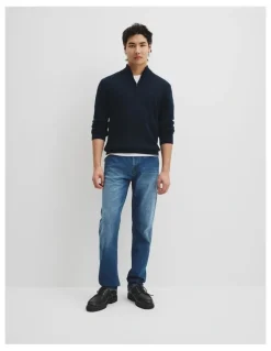 Country Road Good Earth Cotton Half Zip Knit in Navy