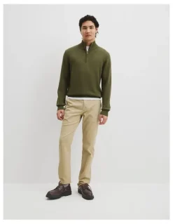 Country Road Good Earth Cotton Half Zip Knit in Wattle Green