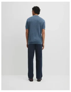 Country Road Linen Cotton Stripe Knit Polo in Steel