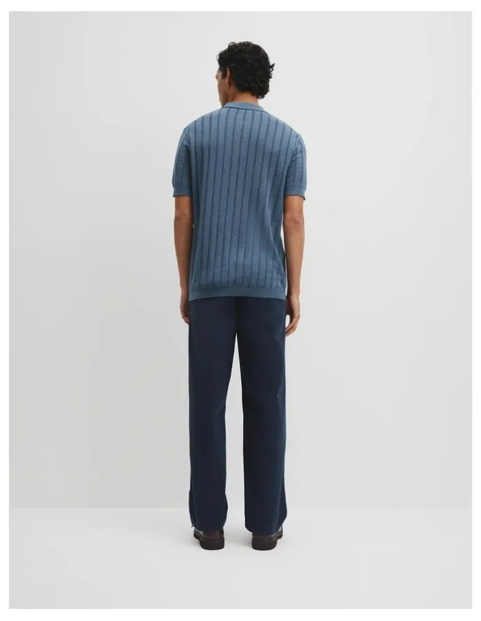 Country Road Linen Cotton Stripe Knit Polo in Steel