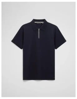Country Road Merculalised Cotton Pique Zip Polo in Navy
