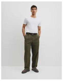 Country Road Pleated Wide Leg Chino in Khaki Green