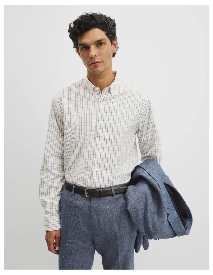 Country Road Regular Fit Cotton Grid Shirt in White Multi