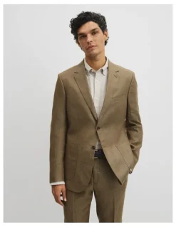 Country Road Regular Fit Linen Jacket in Khaki