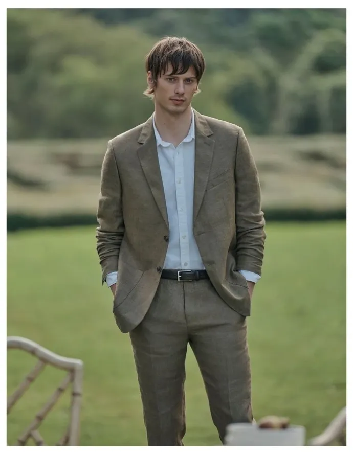 Country Road Regular Fit Linen Jacket in Khaki