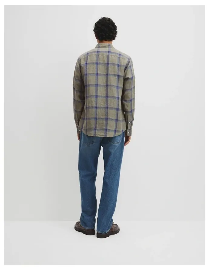 Country Road Regular Fit Linen Windowpane Check Shirt in Dried Sage