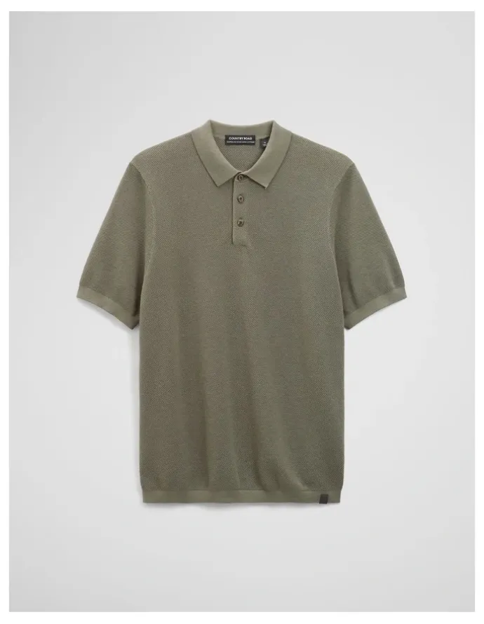 Country Road Short Sleeve Good Earth Cotton Pique Knit Polo in Dried Sage