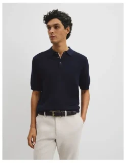 Country Road Short Sleeve Good Earth Cotton Pique Knit Polo in Midnight