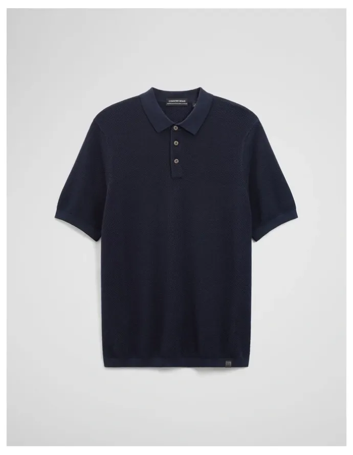 Country Road Short Sleeve Good Earth Cotton Pique Knit Polo in Midnight