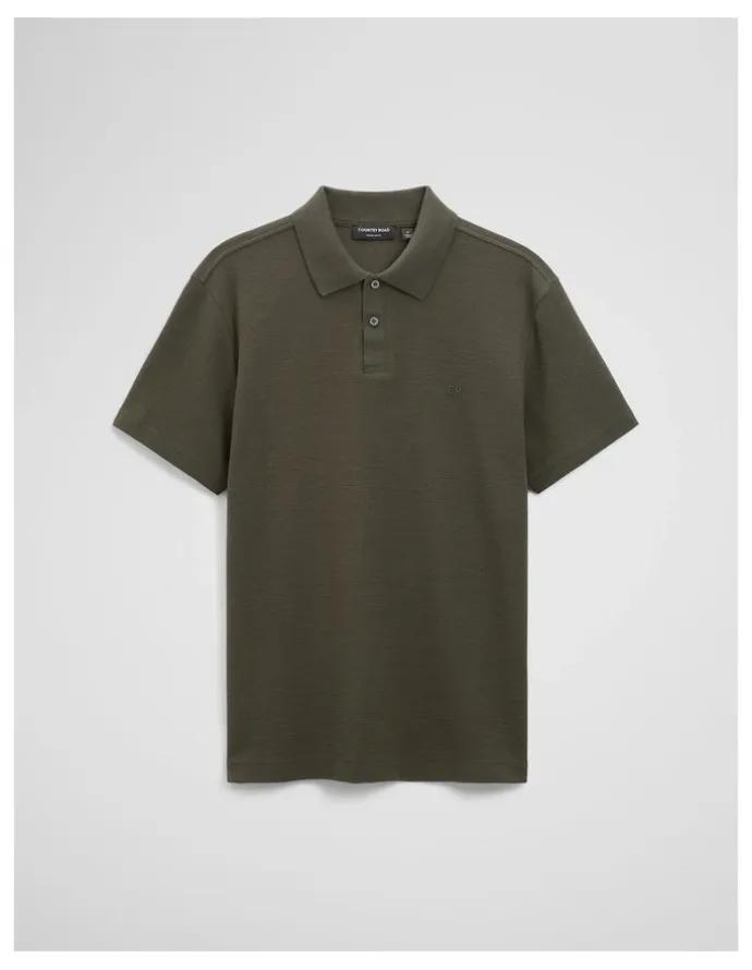 Country Road Short Sleeve Waffle Button Polo in Deep Khaki
