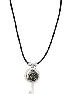 Cudworth Alloy Coin And Key Pendant On Rubber Chain in Silver