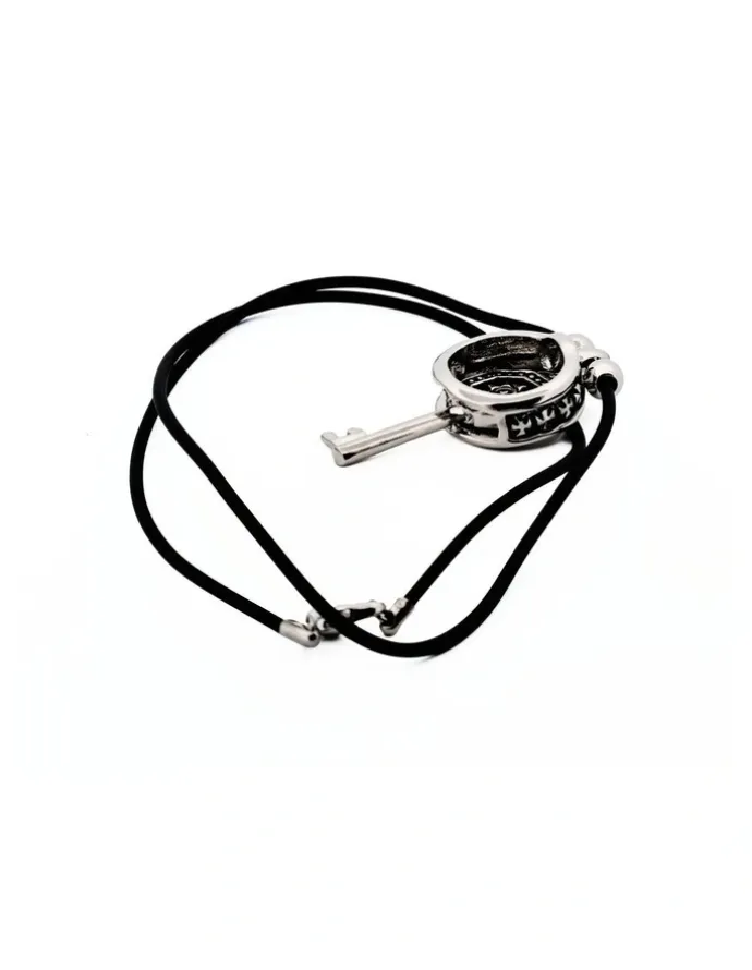 Cudworth Alloy Coin And Key Pendant On Rubber Chain in Silver