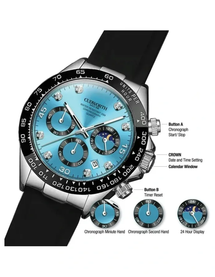 Cudworth Apex Chronograph Watch in Turquoise